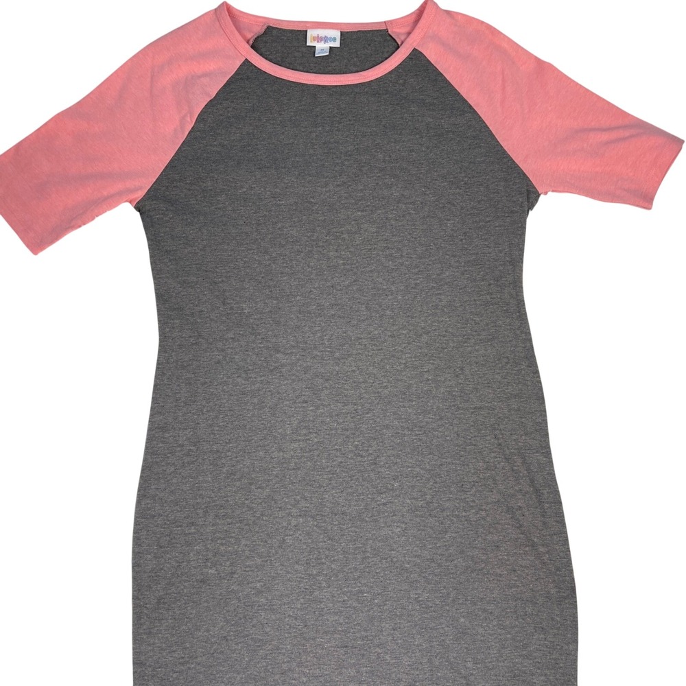 NWT LuLaRoe Julia Dress M Grey Pink Raglan Sleeve Knee Length Sheath - Picture 3 of 7